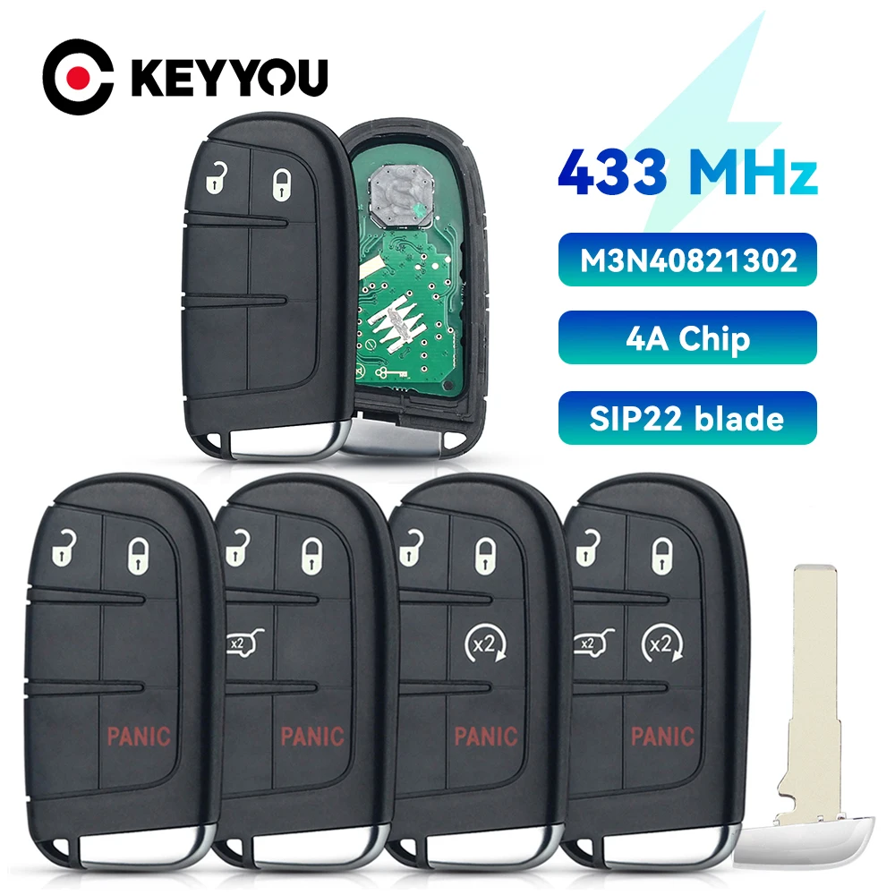 

KEYYOU 2/3/4/5 Buttons For Jeep Compass Renegade C-CUV Trailhawk Smart Remote Key 433mhz 4A Chip SIP22 Blade FCCID M3N-40821302