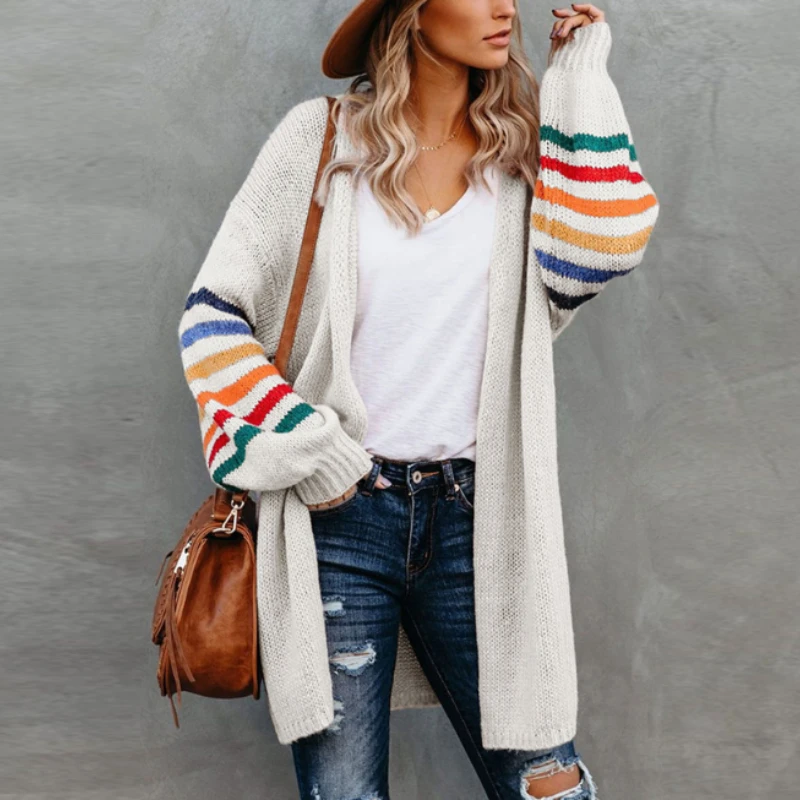 

TEELYNN Boho Rainbow Striped Cardigan Fall Loose Knit Warm Sweater Coat Female Long Sleeve Oversized Knitwear Sweaters for Women