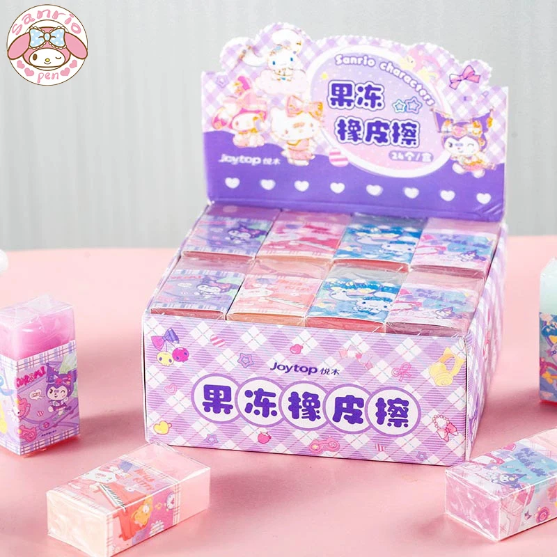 

Sanrio Jelly Eraser 12/24pcs Kuromi Hello Kitty Cinnamoroll Melody Kawaii Stationery Eraser Cute Students Learn Stationery Gifts