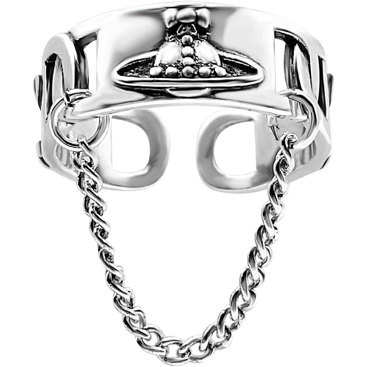 

Vintage Saturn Planet Chain Ring Antique Silver Opening Adjustable Ring Open Finger Ring Women Men Punk Hiphop Street Fashion