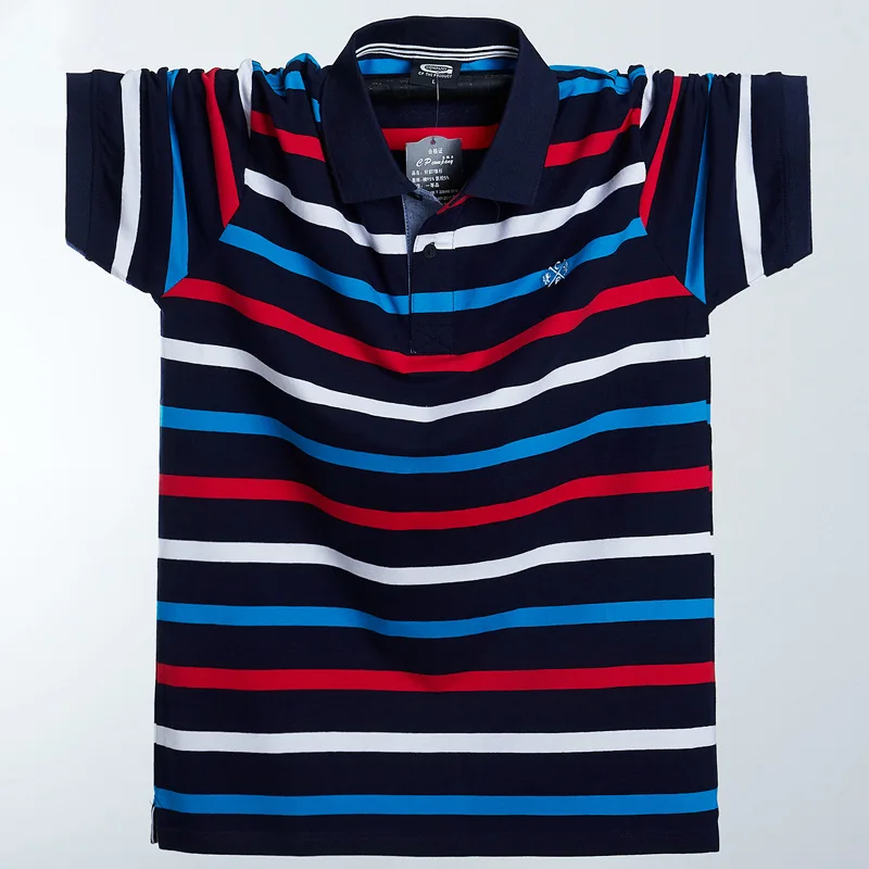 

New Summer 2023 Men's Short Sleeve T-Shirt Lapel Striped Cotton Oversized Men's POLO Shirt Men's Casual Cotton Polo Shirt 6XL