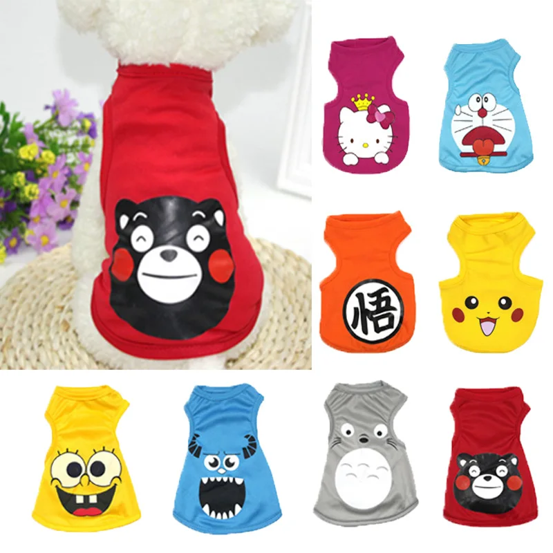 

Летняя одежда для собаки с мультяшным принтом, дизайнерская футболка, милый забавный жилет для щенка, аксессуары для маленьких и средних со...