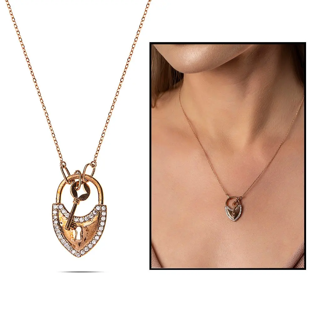 

Silver Zircon Stone Lock Necklace