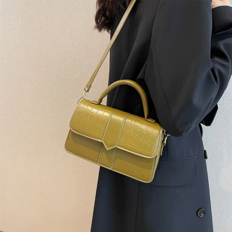 Women's PU Small Travel Underarm Crossbody Hand Bags Sewing Thread Stone Pattern Solid Color Shoulder Square Handbags for Women