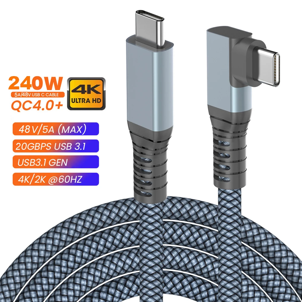 

USB 3.1 Type C Cable 4K@60HZ USB Extension Cord For Oculus Quest 240W 5A USB C Fast Charging Cable 20Gbps Data Cable For Huawei