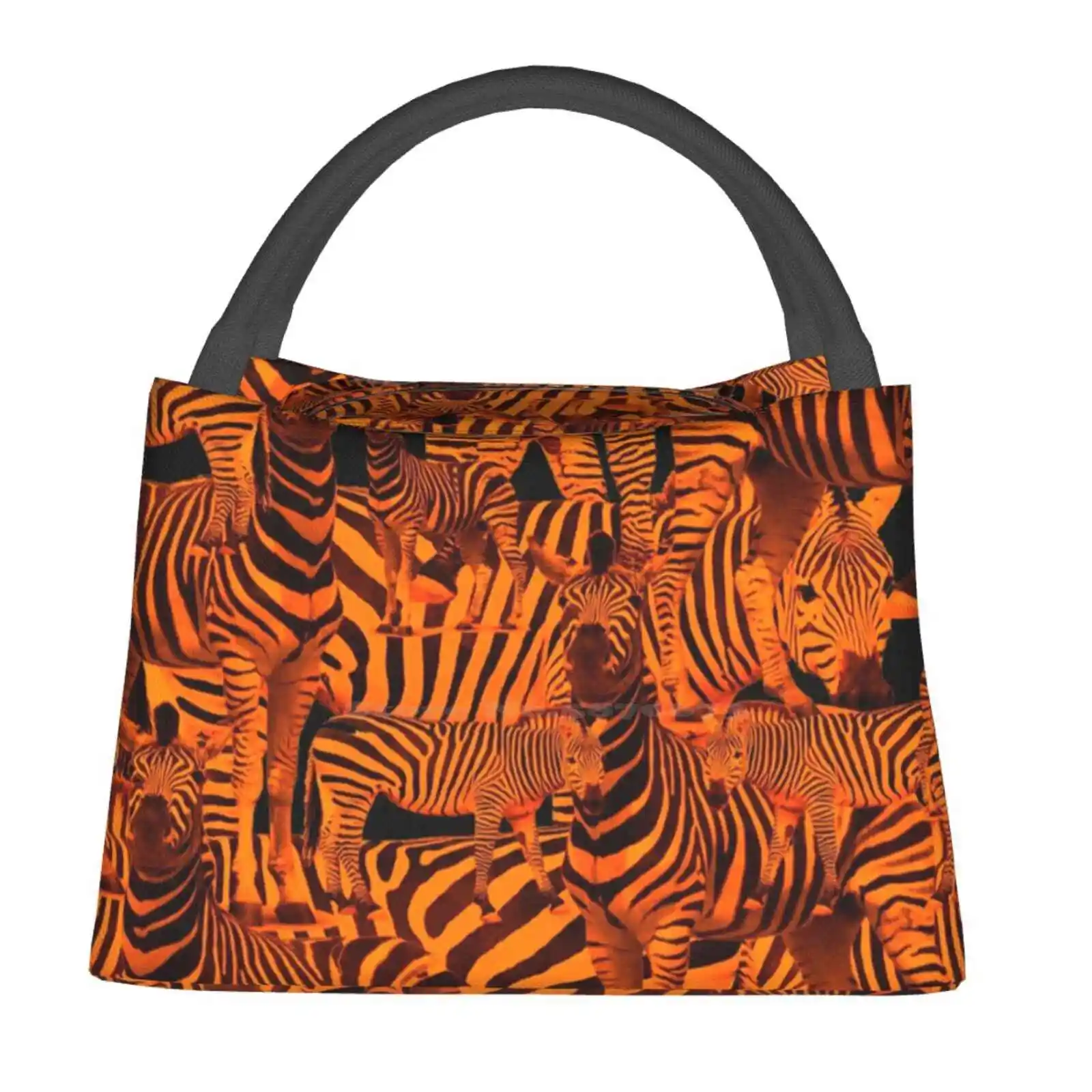 

Теплоизолированные сумки-кулеры в африканском стиле с черной и неоново-оранжевой зеброй и случайным рисунком в подарок с животными-сафари ...