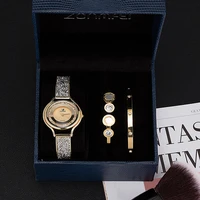 2022 watch zonmfei brand 3 pcs women bracelet wristwatches with blue gift box fashion stainless steel bangle smart dress watches