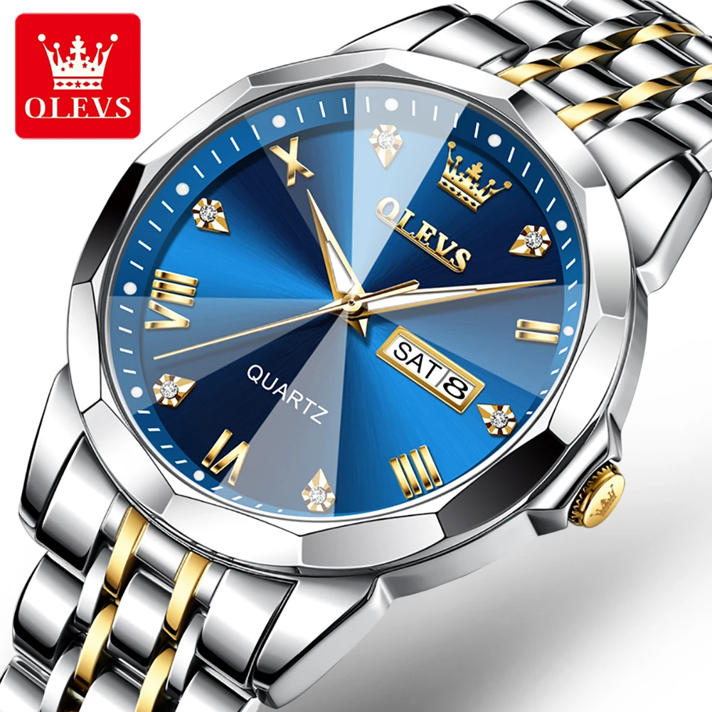 

OLEVS Quartz Watch for Men Solid Stainless Steel Strap Rhombus Design Fashion Men's Wristwatch Gentleman Luxury Waterproof Watch