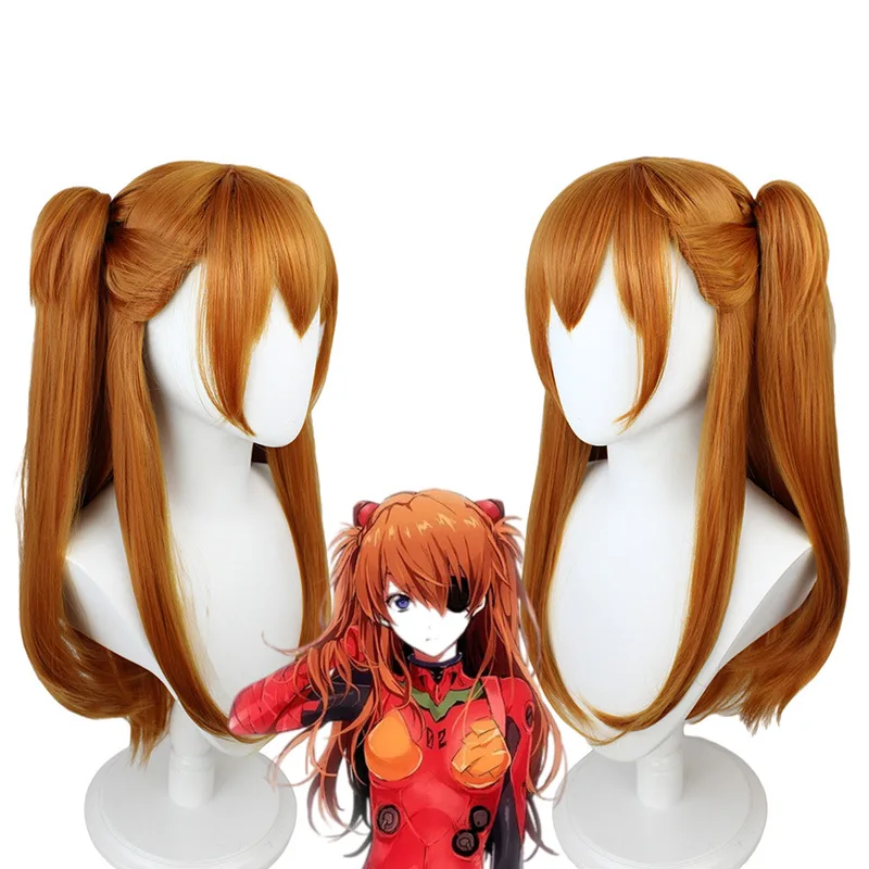 

Парик для косплея Asuka Langley Soryu, термостойкие синтетические длинные зажимы для конского хвоста, оранжевого цвета, 2 шт.