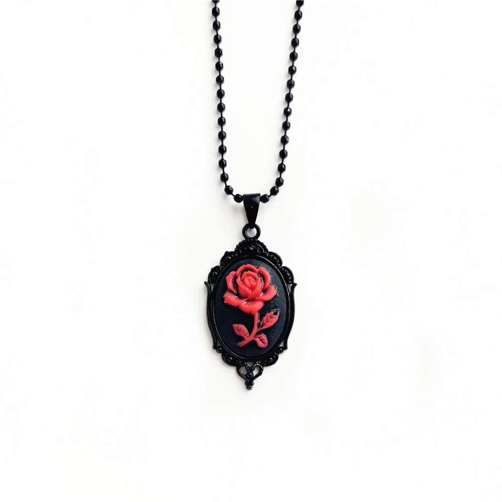 

Gothic Rose Cameo Charm Necklace for Women Girl Mysterious Rose Witch Jewelry Accessories Gift Rose Black Cameo Pendant Choker