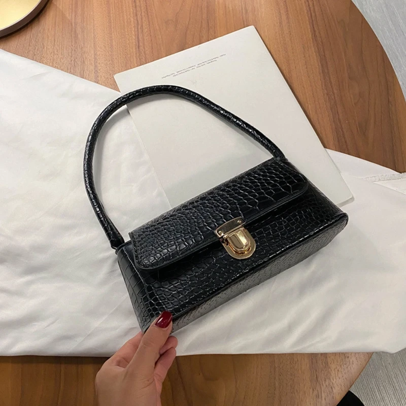 

Women Shopping Bag Retro Casual Lady Underarm Handbag Stone Pattern Shoulder Bags Female PU Leather Solid Color Top Handle Bag