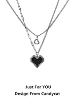 black mosaic love pixel peach heart pendant double layered ribbon gothic hip hop chain long jewelry necklaces womens necklaces