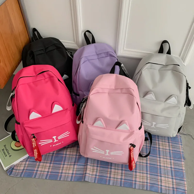 Cute Cartoon Cat Ears School Bags For Teenage Girls Nylon Backpack Schoolbag Women Famale Student Bookbag Mochila Escolar