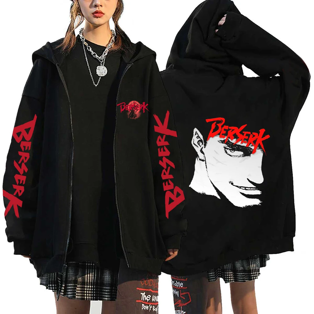 

Anime Fleece Jacket Berserk Zipup Sweatshirts Men Zipper Sweatshirt Long Sleeve Coat Black Pullover Unisex Guts Zip Pullovers