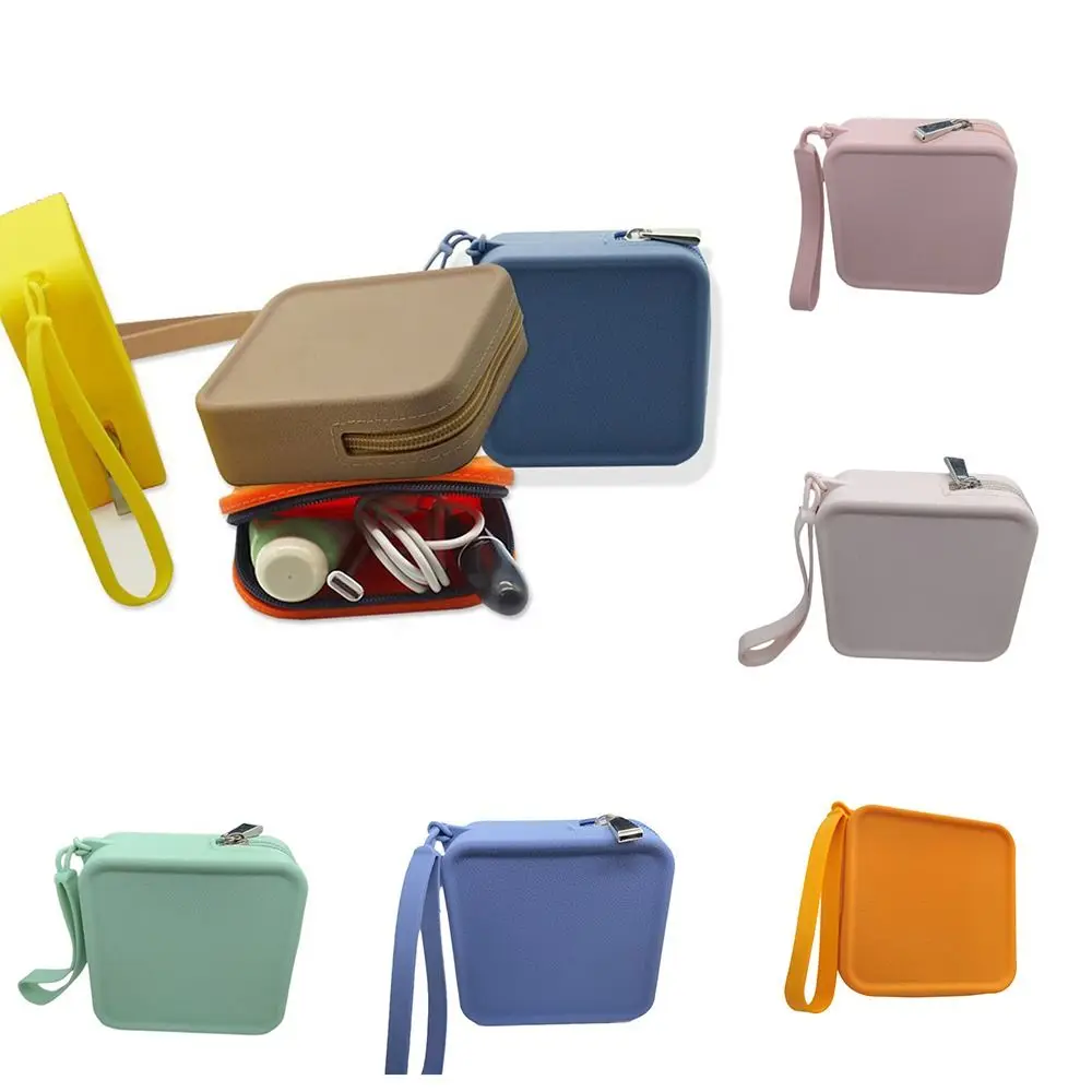 

INS Silicone Square Coin Purse Creative Waterproof Solid Color Data Cable Storage Bag Mini Men