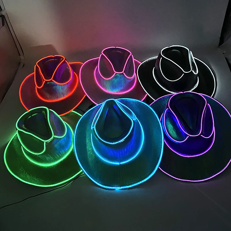 Halloween Christmas EL Wire Light Up Sequin Jazz Hat Adult N