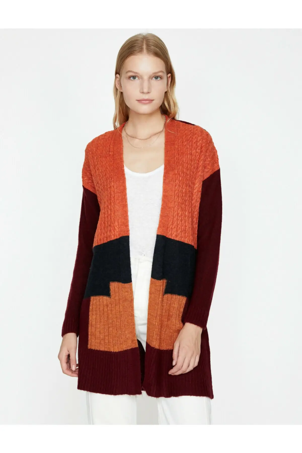 

Women's Cardigan Color Block sportswear Casual Knitted Quality Fashion Cardigan Sweaters Loose Sweater Jumper