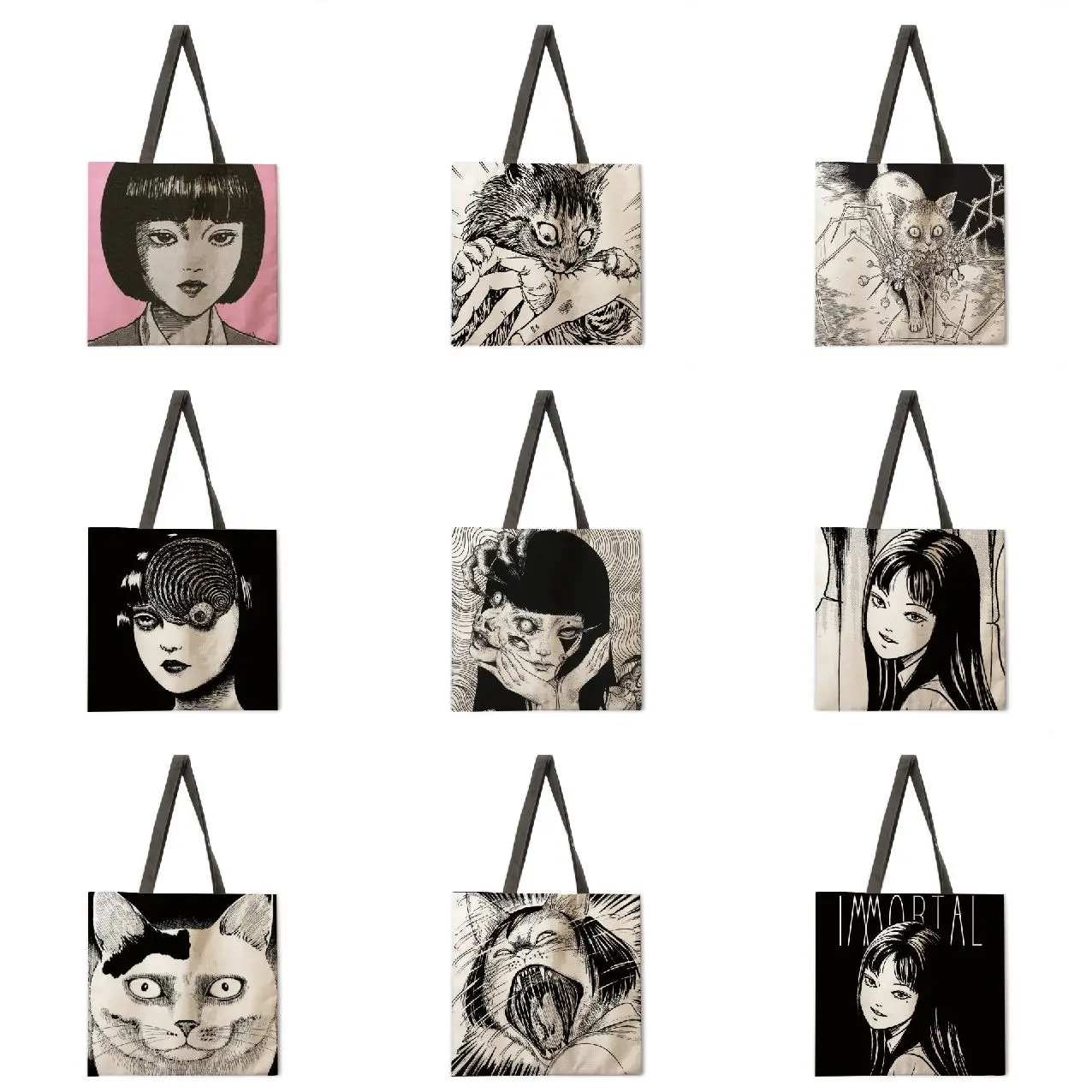 

Exclusive Design Linen Tote Bag Movie Comic Print Shoulder Bag Utility Tote Bag Reusable Shopping Bag