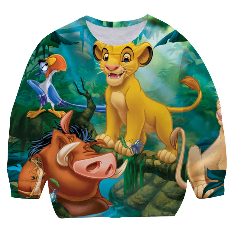

Children Lion King Casual Simba Sweatshirts Cartoon Print 3D Long Sleeve Harajuku Pullover Clothes Spring Autumn Teen Boys Tops