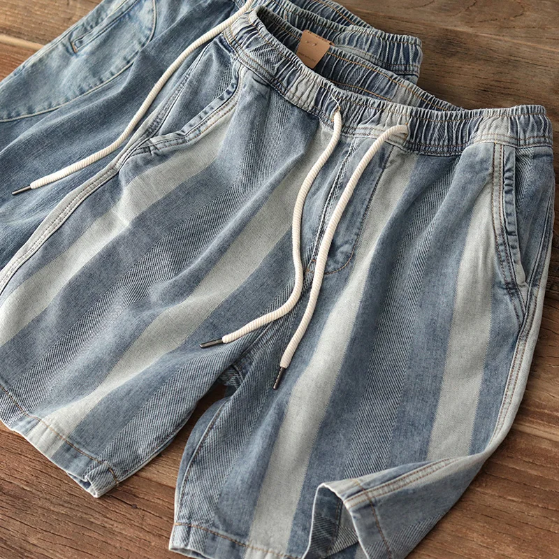 Летние новые японские ретро джинсовые шорты на шнуровке Мужская - Цена: 38.5