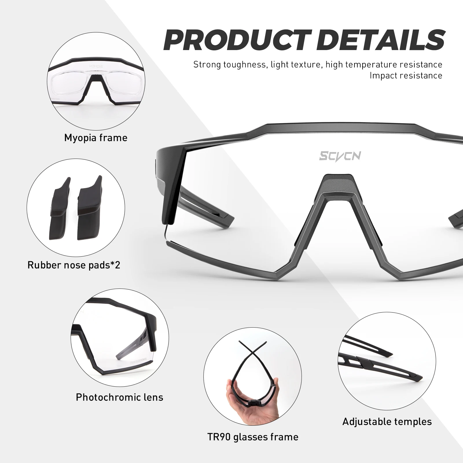 Фотохромные Велосипедные Солнцезащитные Очки Для Мужчин Защита UV400+ Оправа TR-90