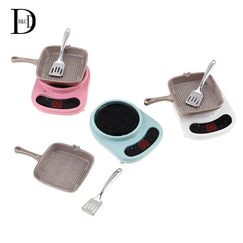 

1 Набор электрическая плита для кукольного домика с кастрюлей и лопаткой, модель игрушки для кукольного домика 1/12, кухонные аксессуары для к...