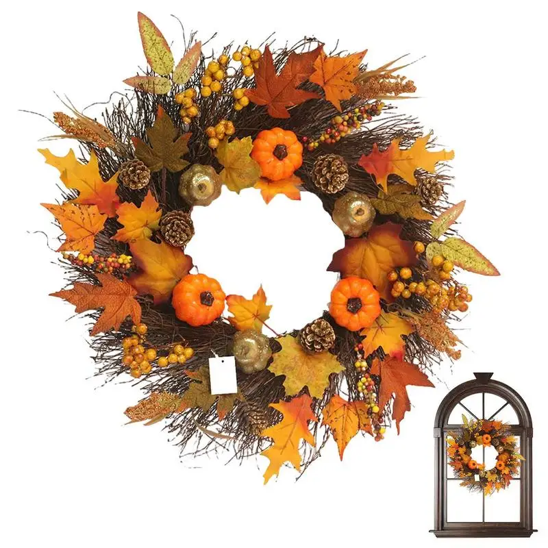 

Fall Wreaths For Front Door Fall Maple Leave Front Door Garland Autumn Pinecones Hanger For Wall Window Portable Garland For