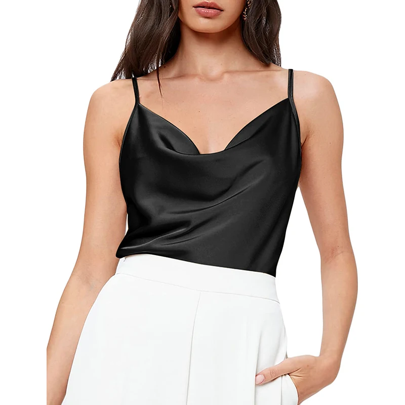 

Sean Tsing® Satin Spaghetti Camisoles Women V-neck Sleeveless Solid Color Strap Blouse Sexy Loose Pullover Shirts Summer