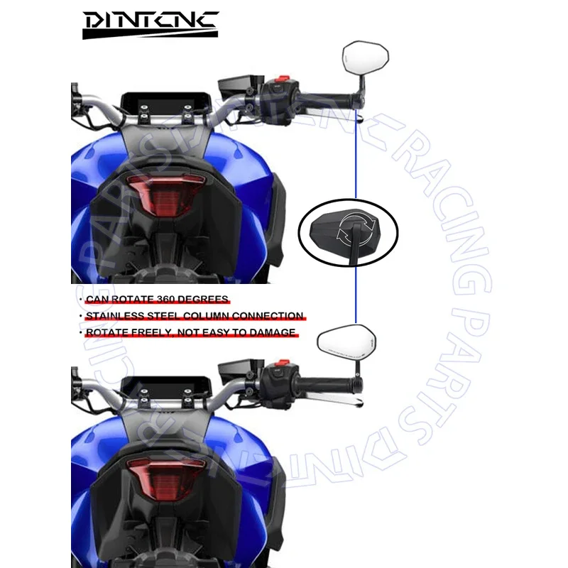 Фото Для мотоциклов YAMAHA MT-07 2025, MT09 2021-2023, FZ, MT07, MT-09 SP: Боковые поворотные зеркала E9 на руль (зеркала на конец руля) №3