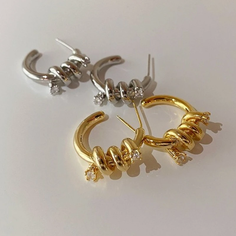 

Simple Knotted Metal Zircon Dangle Earrings Korean Personalized All-match Jewelry for Women Girls Banquet Accessories Wholesale