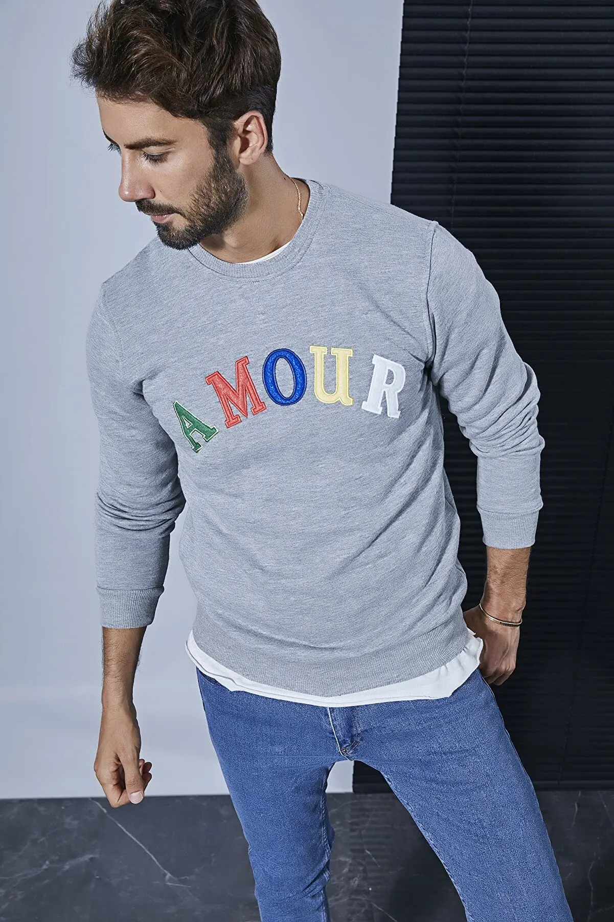 

Men's Gray Printed Sweat Top Trend Fashion Sweatshirts For Men Streetwear 32215703