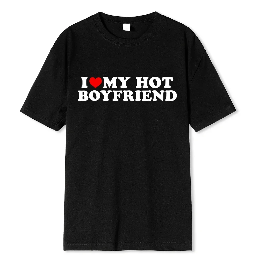 Винтажная забавная футболка с надписью I Love My Hot Girl для пары графическим рисунком