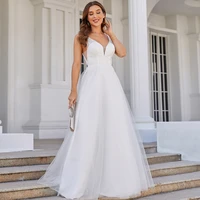 2022 wedding dress real photo deep v neck sleeveless appliques soft tulle a line bridal dresses 14 colors wedding party gown