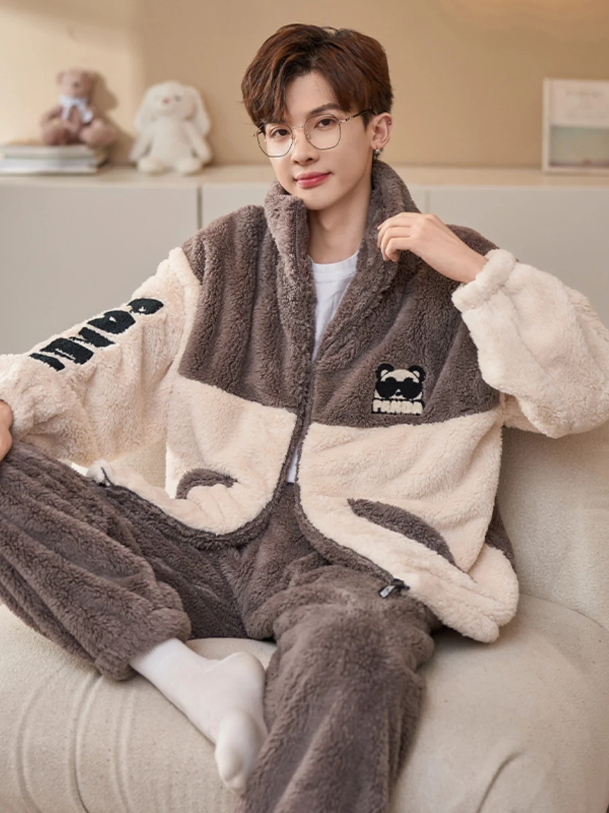 Повседневные двусторонние мужские пижамы из кораллового флиса с высоким