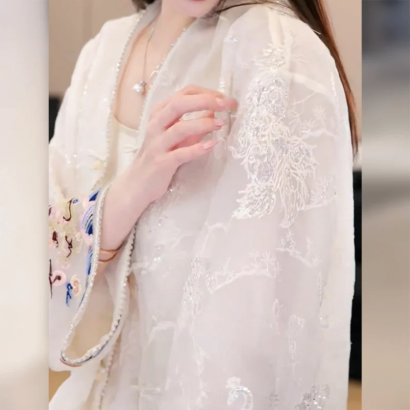 Новые китайские рубашки из белой органзы новинка 2024 женский летний маленький