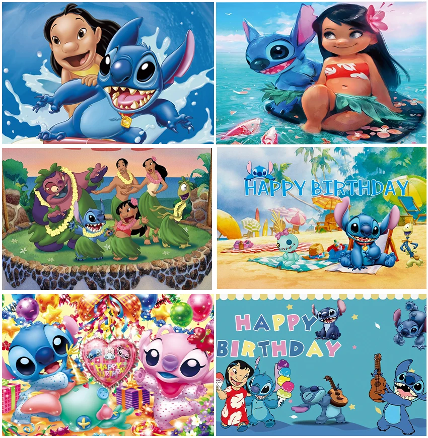 

Disney Cartoon Lilo & Stitch Theme Custom Party Backdrops Photo Studio Hawai Girls Birthday Party Photography Backgrounds Banner