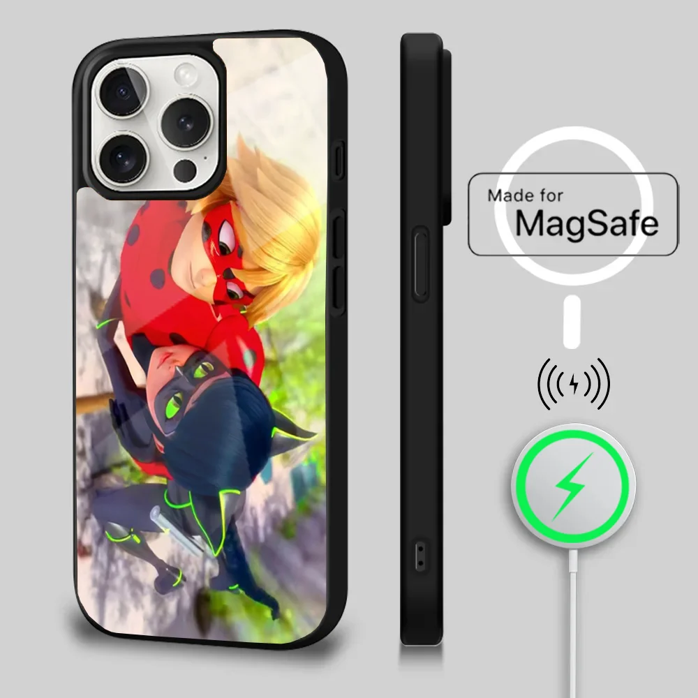 M-Miraculous Cat Noir L-Ladybug Phone Case For iPhone 16 15 14 13 12 11 Plus Pro Max Mini Magsafe Magnetic Wireless Charging