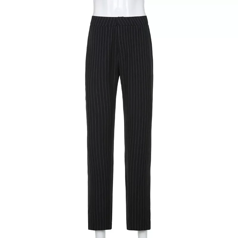 

Indie Black Striped Slim Pants E-girl Vintage High Waist Straight Pants 90s Fashion Streetwear Casual Trousers Fall