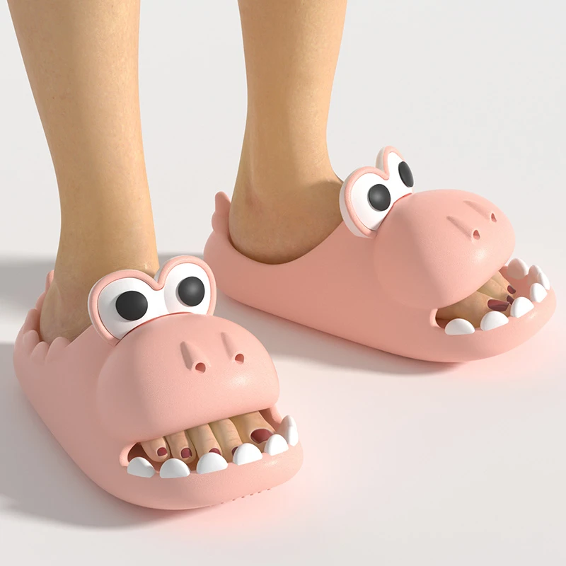 Cartoon Cute Dinosaur Cartoon Women Slippers Sandals Summer Beach Slides Non-Slip Platform Sandals Home Bathroom Shoes