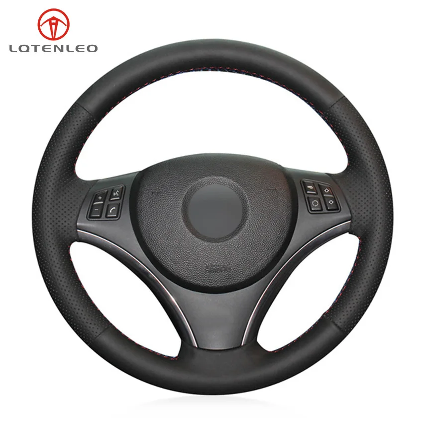 

LQTENLEO Hand Car Steering Wheel Cover Black Genuine Leather for BMW M Sport 3 Series E91 320i 325i 330i 335i M3 E90 E92 E93