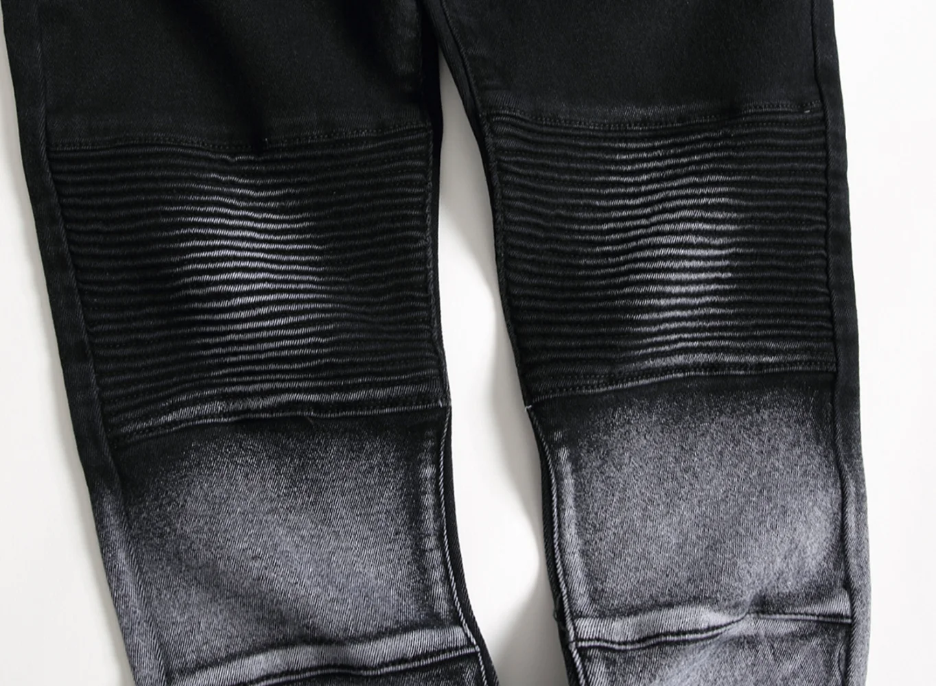 Spring Autumn New Men's Jeans Pleated Motorcycle Black Small Straight Slim Denim Pants Pleated Moto Trend Full Length Trousers