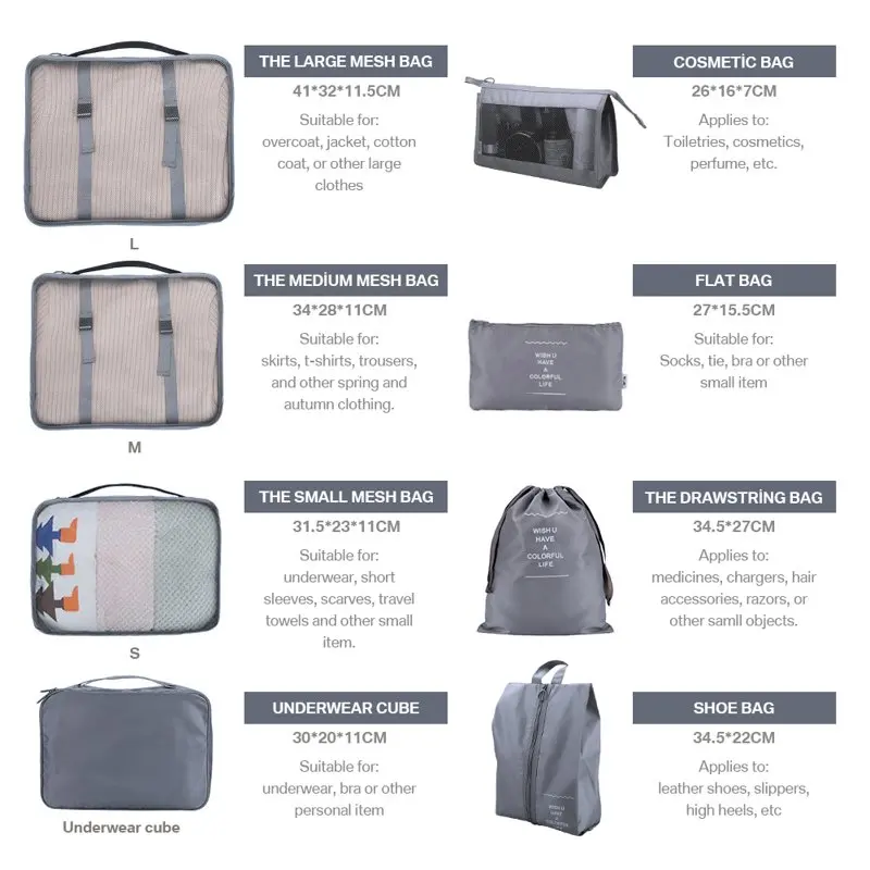 6/7/8PCS Packing Cubes for Travel Luggage Organiser Bag Compression Pouches Clothes Suitcase, Packing Organizers Storage Bags fo