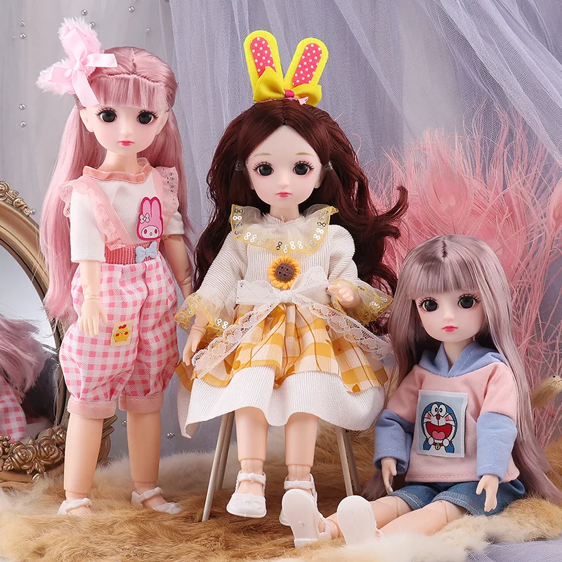 New 6 Points BJD Doll 23 Movable Joints 3D Real Eyes 30cm Lolly Doll Girl Simulation Princess Toy DIY Dressing Birthday Gift