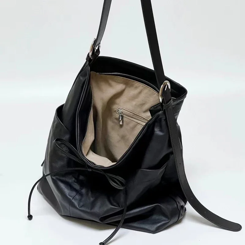 Кожаная большая сумка Laziness вместимость легкая тонкая мягкая верхний слой