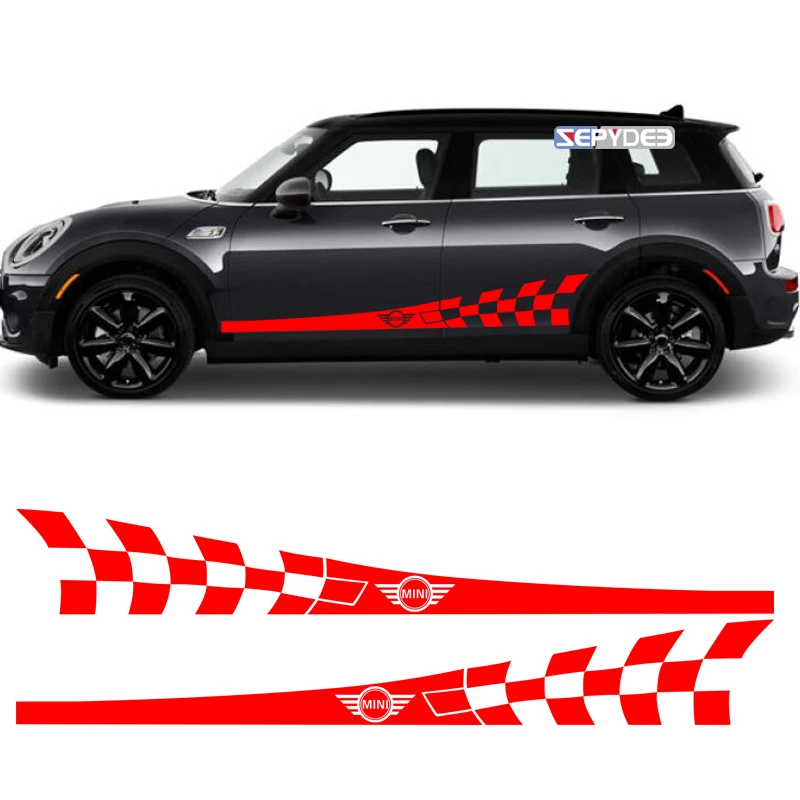 

2X Car Stickers Door Side Stripes Skirt Decals Checker Sticker For MINI Cooper S JCW Countryman Clubman F54 F55 F56 F60 R60 R61