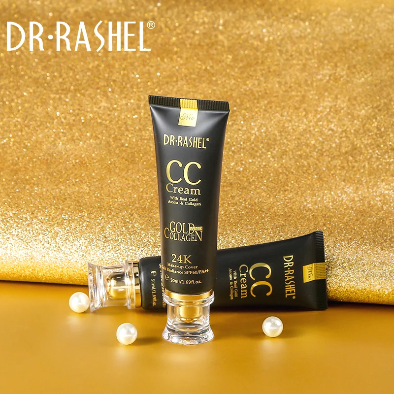 

DRRASHEL Foundation 24k Gold Collagen CC Cream Natural Radiance Full Cover Base Liquid Brightening Makeup BB Cream SPF 60 PA++