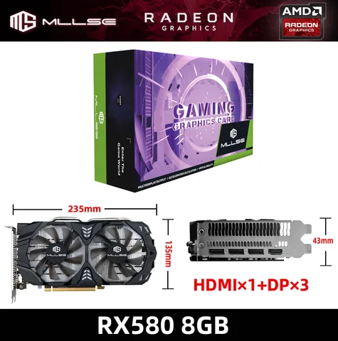 MLLSE AMD RX 580 8 Гб 2048SP 6-контактная графическая плата для видеоигр GDDR5 256Bit PCI Express 3,0 × 16 Radeon GPU rx580 8g