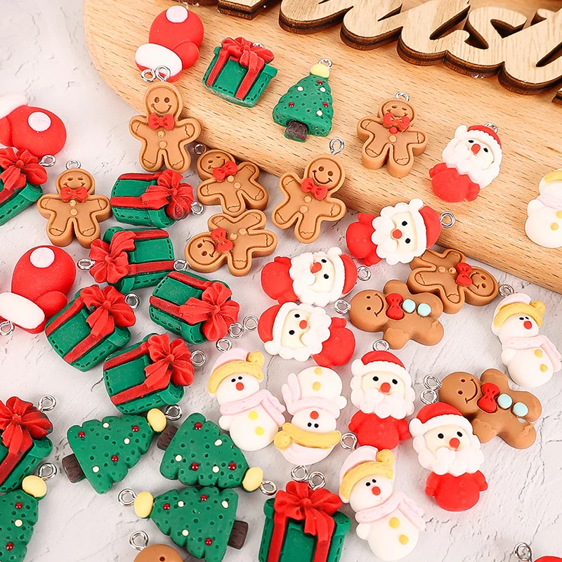 

Christmas Pendant Charms Resin Gingerbread Xmas Tree Santa Claus Pendants for Jewelry Making Earrings Keychain DIY Beads Craft