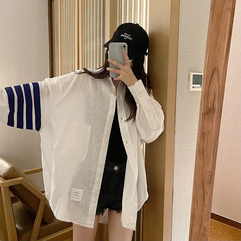 

Женская рубашка с длинным рукавом, из хлопка и льна