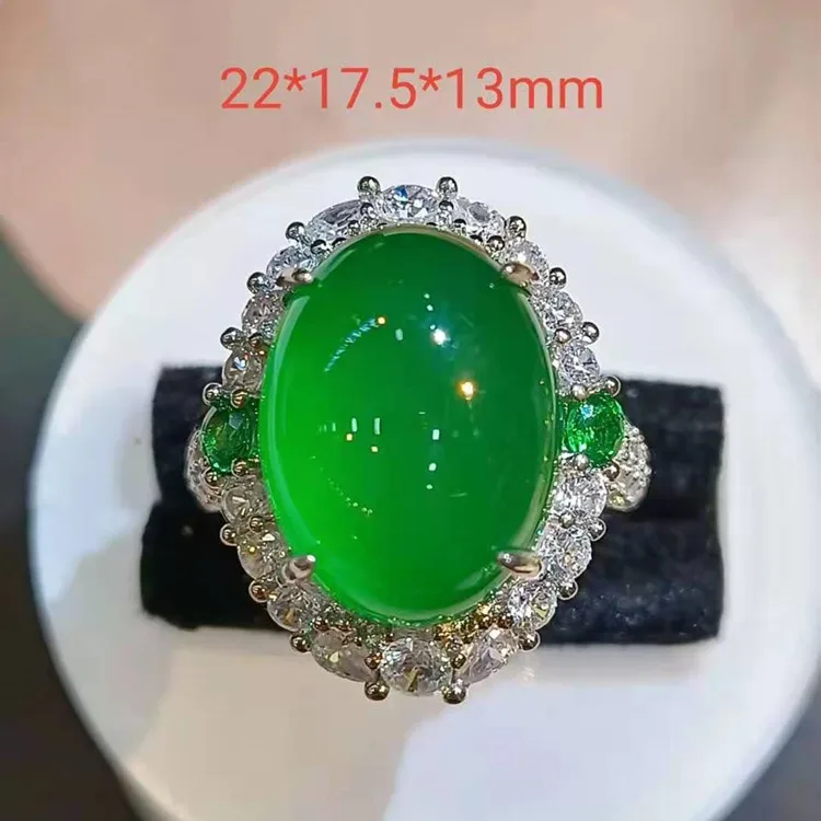 

Natural Green Jade Silver Ring With Zircon Chrysoprase Adjustable Bands Women Healing Jewelry Chalcedony Party Wedding Rings